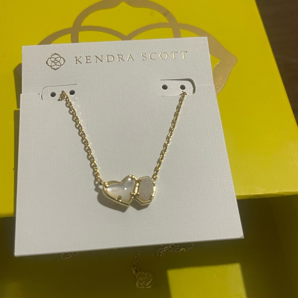 Kendra Scott Gold and mother of pearl Double Heart Necklace